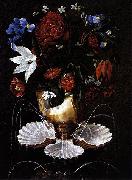 Juan de  Espinosa Still-Life with Shell Fountain and Flowers oil painting on canvas
